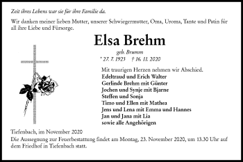 Traueranzeige von Elsa Brehm von Hohenloher Tagblatt