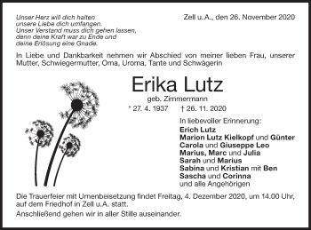 Traueranzeige von Erika Lutz von NWZ Neue Württembergische Zeitung