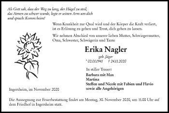 Traueranzeige von Erika Nagler von Hohenloher Tagblatt