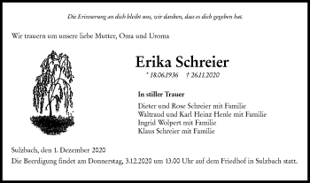 Traueranzeige von Erika Schreier von Rundschau Gaildorf