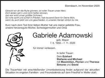 Traueranzeige von Gabriele Adamowski von NWZ Neue Württembergische Zeitung