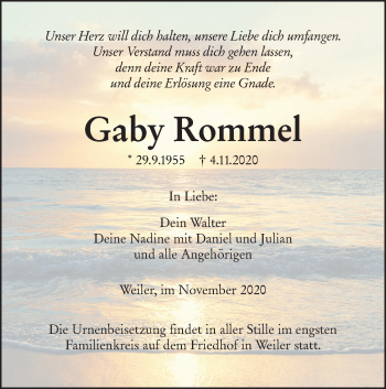 Traueranzeige von Gaby Rommel von SÜDWEST PRESSE