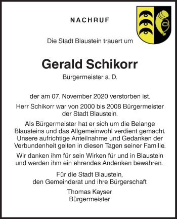 Traueranzeige von Gerald Schikorr von SÜDWEST PRESSE Ausgabe Ulm/Neu-Ulm