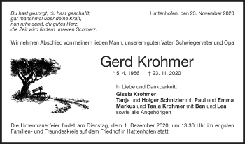 Traueranzeige von Gerd Krohmer von NWZ Neue Württembergische Zeitung