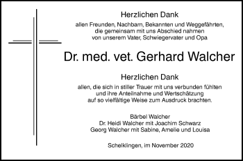 Traueranzeige von Gerhard Walcher von Ehinger Tagblatt