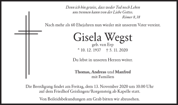 Traueranzeige von Gisela Wegst von Geislinger Zeitung