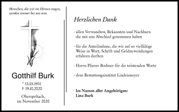 Traueranzeige von Gotthilf Burk von Hohenloher Tagblatt