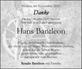 Traueranzeige von Hans Bantleon von Geislinger Zeitung