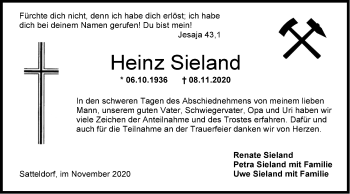 Traueranzeige von Heinz Sieland von Hohenloher Tagblatt