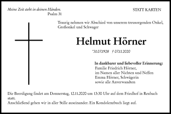 Traueranzeige von Helmut Hörner von Hohenloher Tagblatt