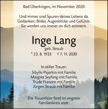 Traueranzeige von Inge Lang von Geislinger Zeitung