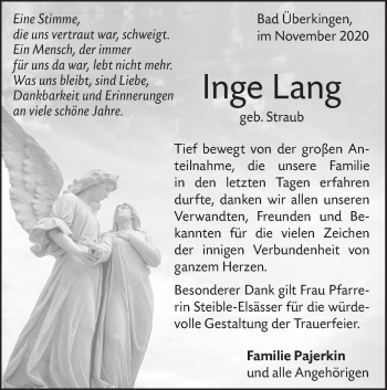 Traueranzeige von Inge Lang von Geislinger Zeitung