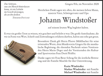 Traueranzeige von Johann Windstoßer von Geislinger Zeitung