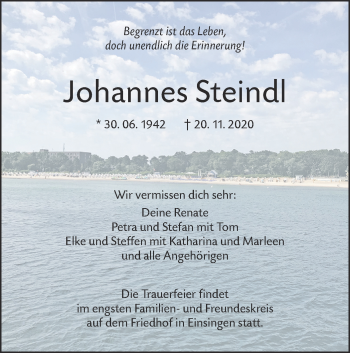 Traueranzeige von Johannes Steindl von SÜDWEST PRESSE Ausgabe Ulm/Neu-Ulm