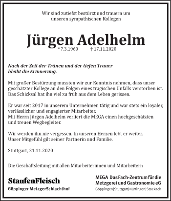 Traueranzeige von Jürgen Adelhelm von NWZ Neue Württembergische Zeitung