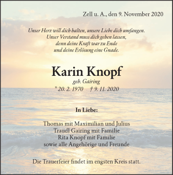 Traueranzeige von Karin Knopf von NWZ Neue Württembergische Zeitung