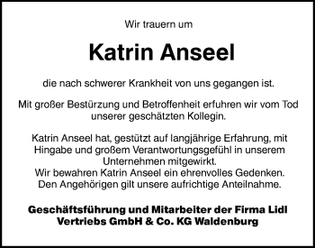 Traueranzeige von Katrin Anseel von Rundschau Gaildorf