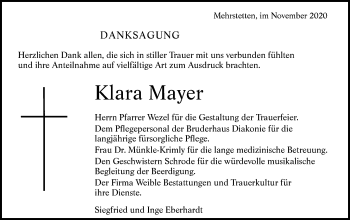 Traueranzeige von Klara Mayer von Alb-Bote/Metzinger-Uracher Volksblatt