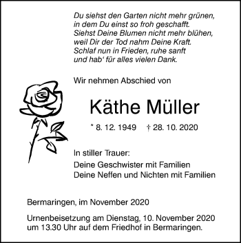 Traueranzeige von Käthe Müller von SÜDWEST PRESSE Ausgabe Ulm/Neu-Ulm