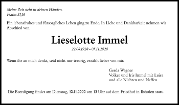 Traueranzeige von Lieselotte Immel von Haller Tagblatt