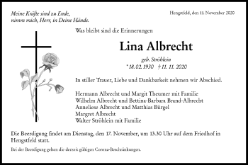 Traueranzeige von Lina Albrecht von Hohenloher Tagblatt