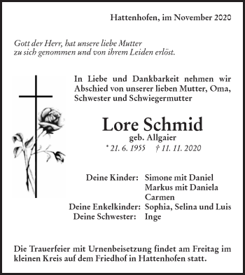 Traueranzeige von Lore Schmid von NWZ Neue Württembergische Zeitung