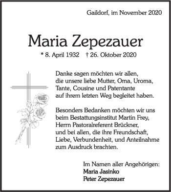 Traueranzeige von Maria Zepezauer von Rundschau Gaildorf