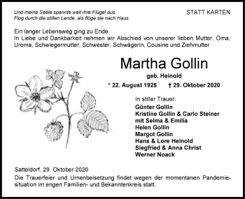 Traueranzeige von Martha Gollin von Hohenloher Tagblatt