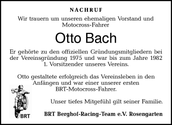 Traueranzeige von Otto Bach von Haller Tagblatt