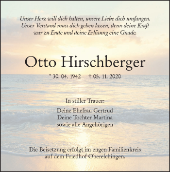 Traueranzeige von Otto Hirschberger von SÜDWEST PRESSE Ausgabe Ulm/Neu-Ulm