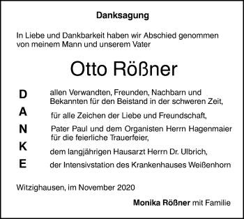 Traueranzeige von Otto Rößner von SÜDWEST PRESSE Ausgabe Ulm/Neu-Ulm