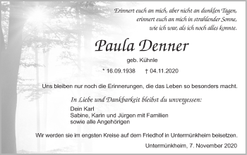 Traueranzeige von Paula Denner von Haller Tagblatt