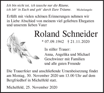 Traueranzeige von Roland Schneider von Haller Tagblatt