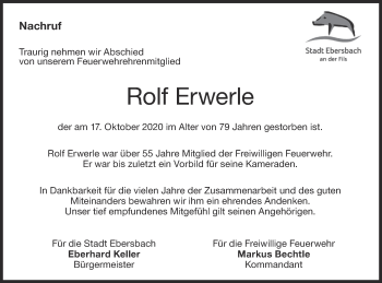 Traueranzeige von Rolf Erwerle von NWZ Neue Württembergische Zeitung