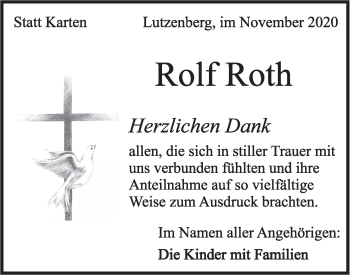 Traueranzeige von Rolf Roth von Rundschau Gaildorf