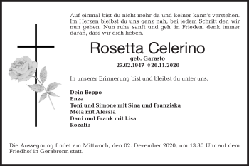 Traueranzeige von Rosetta Celerino von Hohenloher Tagblatt