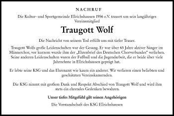 Traueranzeige von Traugott Wolf von Hohenloher Tagblatt