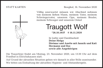 Traueranzeige von Traugott Wolf von Hohenloher Tagblatt