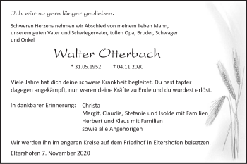 Traueranzeige von Walter Otterbach von Haller Tagblatt