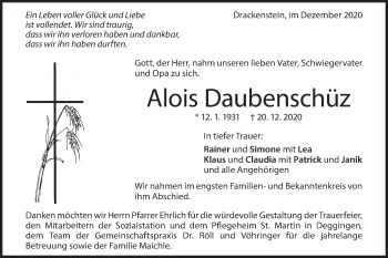 Traueranzeige von Alois Daubenschüz von Geislinger Zeitung