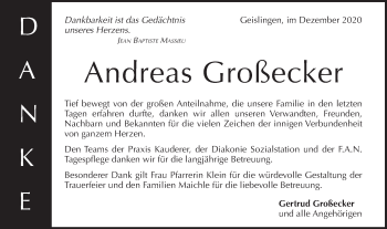 Traueranzeige von Andreas Großecker von Geislinger Zeitung