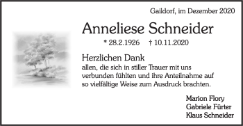 Traueranzeige von Anneliese Schneider von Rundschau Gaildorf