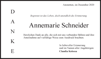 Traueranzeige von Annemarie Schneider von Geislinger Zeitung