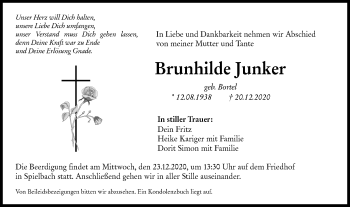 Traueranzeige von Brunhilde Junker von Hohenloher Tagblatt