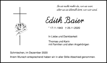 Traueranzeige von Edith Baier von Ehinger Tagblatt