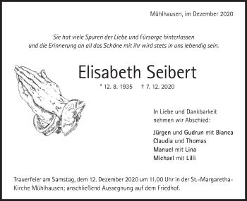 Traueranzeige von Elisabeth Seibert von Geislinger Zeitung