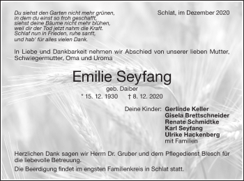 Traueranzeige von Emilie Seyfang von NWZ Neue Württembergische Zeitung