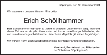 Traueranzeige von Erich Schöllhammer von NWZ Neue Württembergische Zeitung