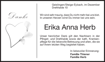 Traueranzeige von Erika Anna Herb von Geislinger Zeitung