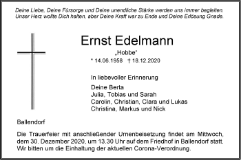 Traueranzeige von Ernst Edelmann von SÜDWEST PRESSE Ausgabe Ulm/Neu-Ulm